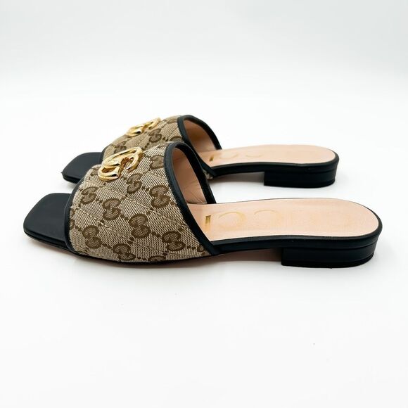 Gucci GG Quilted Monogram Sandals Slides Mules EU 38 US 8 Brown Gold - Picture 4 of 11